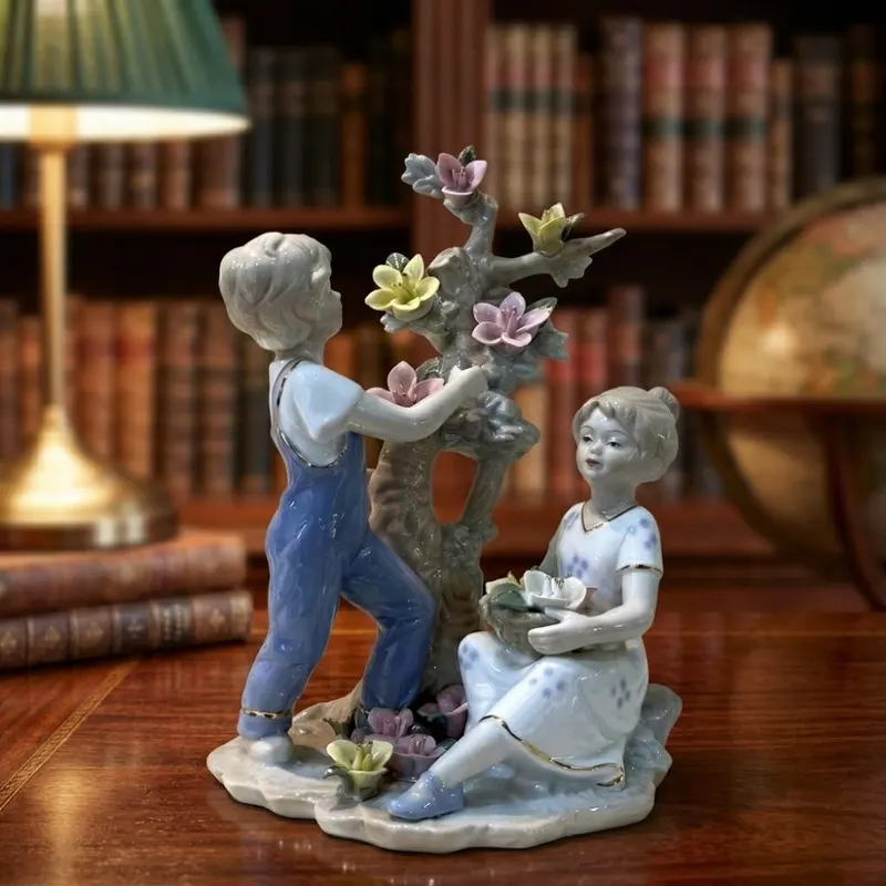 Children Picking Flowers Fine Porcelain Figurine