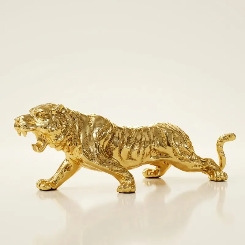 Luxury Electroplated Golden Crouching Tiger Figurine